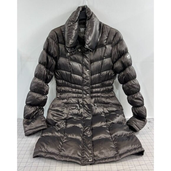 Michael Kors Womens Packable Down Jacket Puffer Style M Metallic Gray - Picture 1 of 11